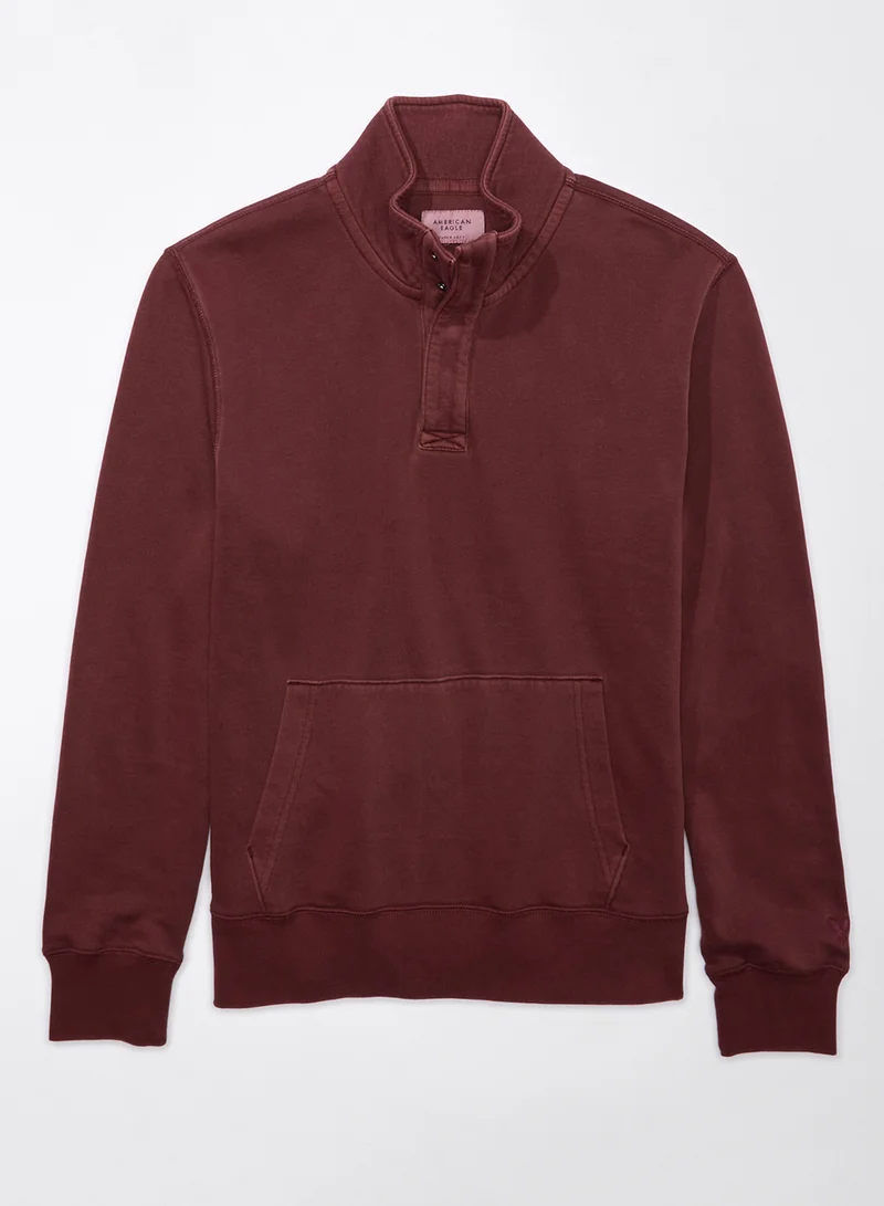 American Eagle Quarter-Snap Mockneck Pullover Sweatshirt