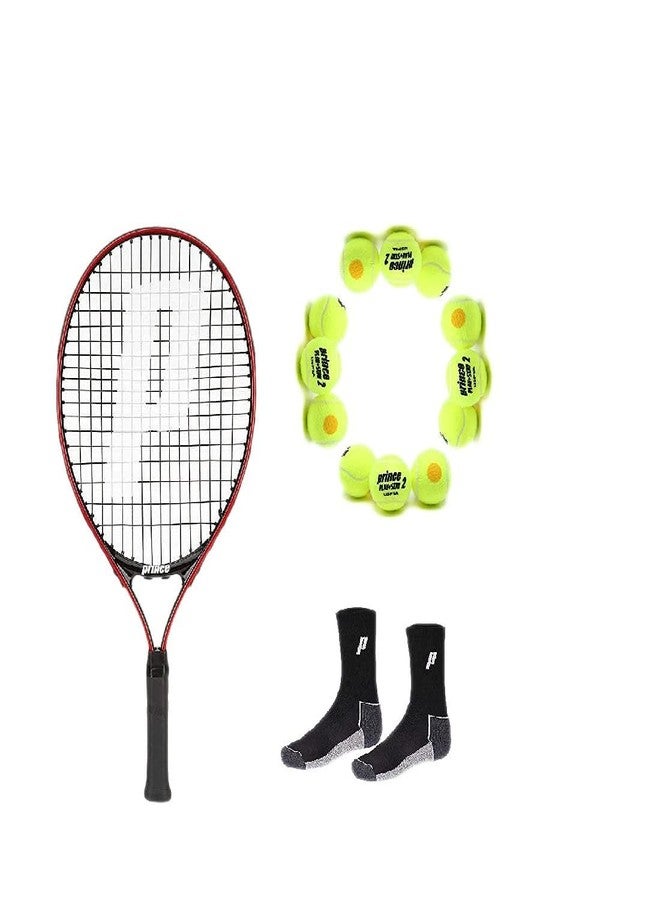 Prince Tennis Racket Attack 21 with Stage 2-Orange-Std Tennis Ball 1 Doz and Socks Pro Black - Image 1