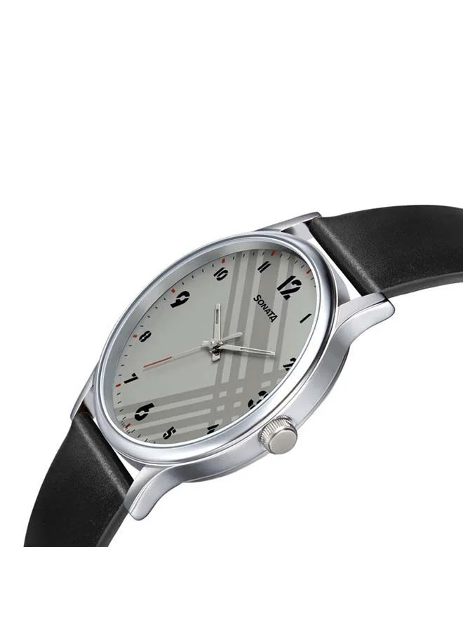 سوناتا Leather Band Analog Wrist Watch 77105SL01 42mm Black