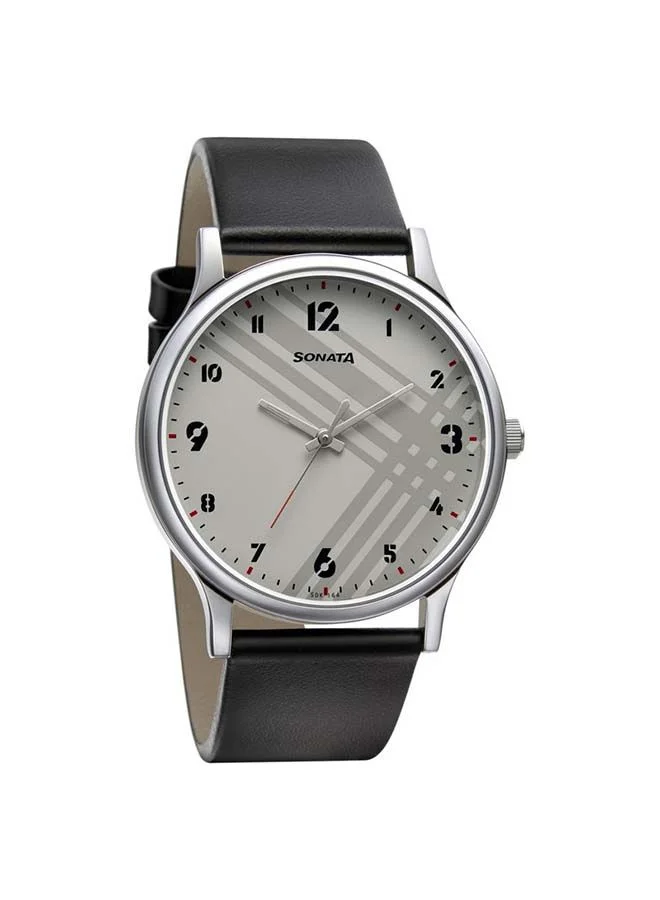 سوناتا Leather Band Analog Wrist Watch 77105SL01 42mm Black
