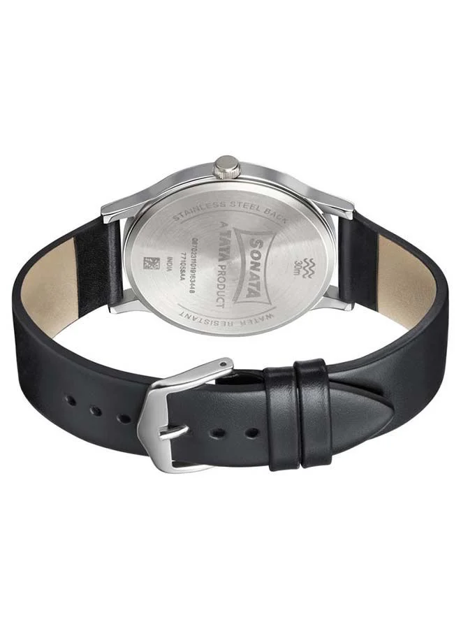 سوناتا Leather Band Analog Wrist Watch 77105SL01 42mm Black