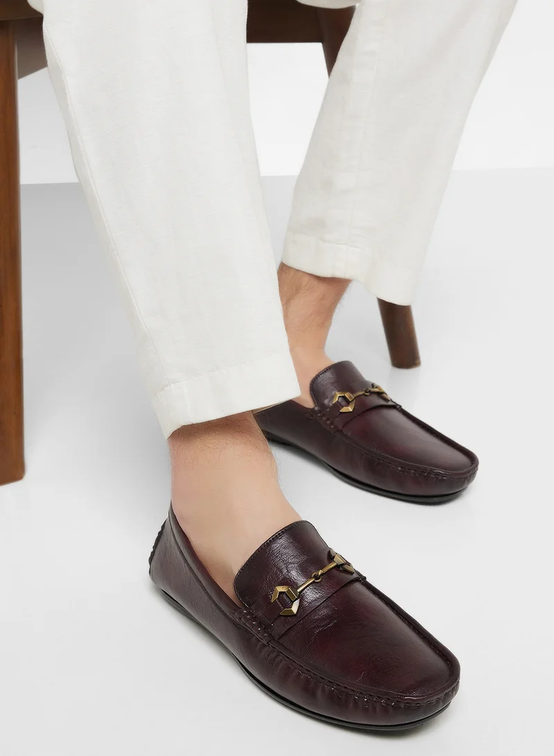 Robert Wood Trim Detail Textured Loafers
