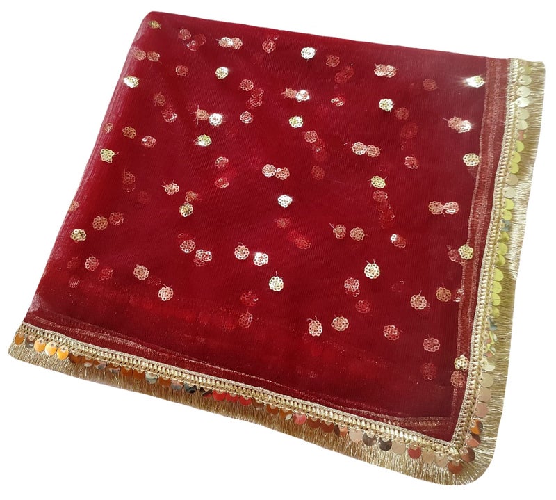 Navti Creations Women's Lightweight Net Dupatta With Sequence Embroidery & Kiran Border (Length 2.25m) (Maroon) - Image 2