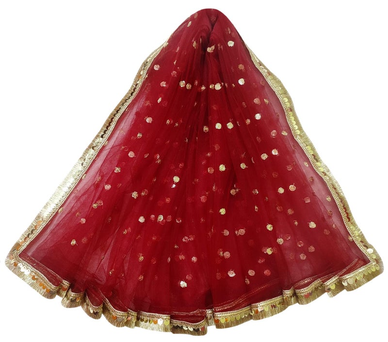 Navti Creations Women's Lightweight Net Dupatta With Sequence Embroidery & Kiran Border (Length 2.25m) (Maroon) - Image 5