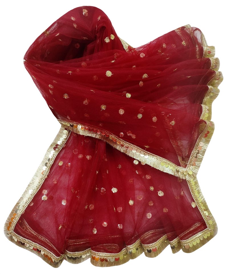 Navti Creations Women's Lightweight Net Dupatta With Sequence Embroidery & Kiran Border (Length 2.25m) (Maroon) - Image 4