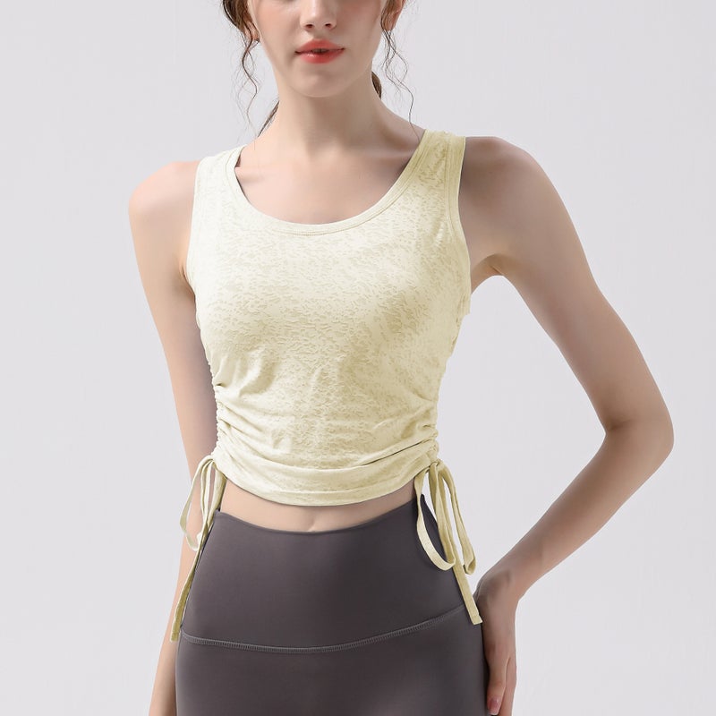 Generic Womens Drawstring Yoga Tank Top Lightweight Running Vest Slimming Sleeveless Yellow 
