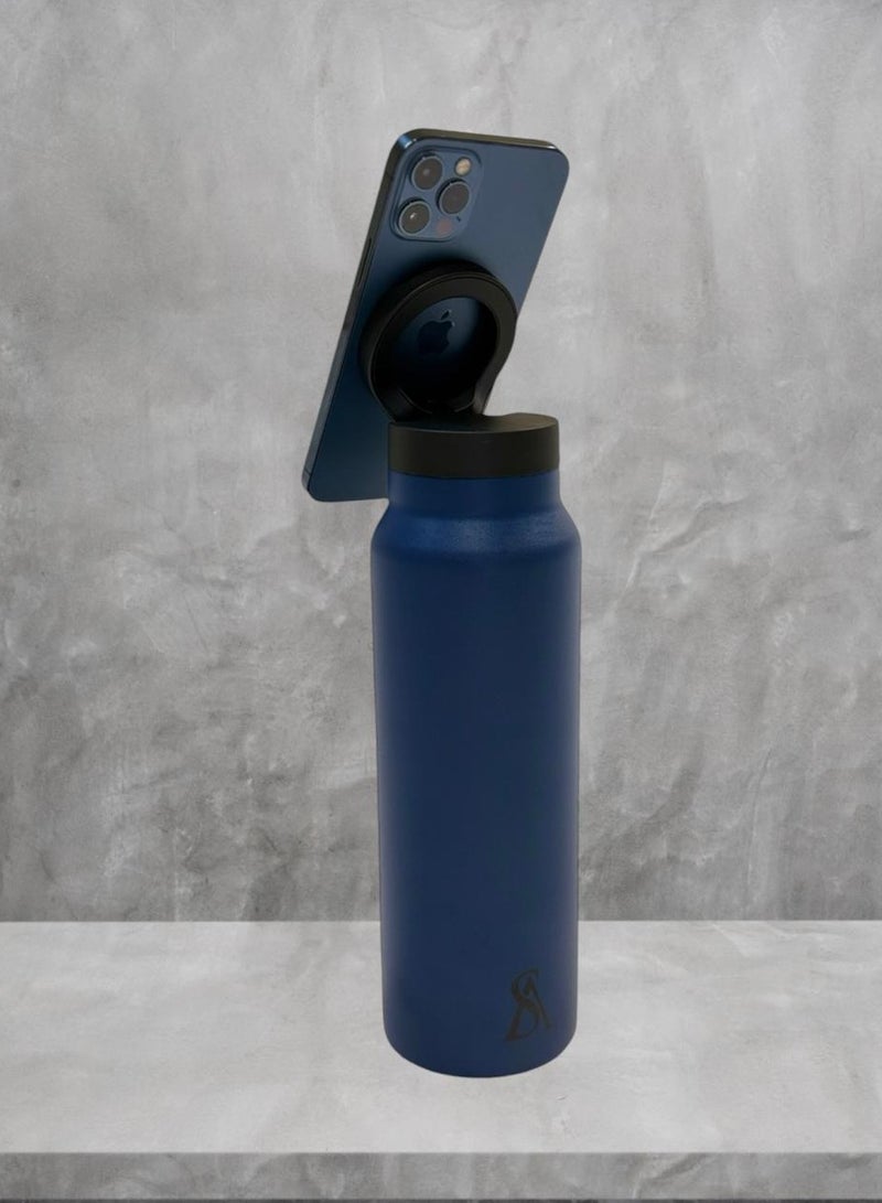 Insulated Water Bottle for any Phone w/Magnetic Phone Mount - MagSafe Compatible Water Bottle - Stainless Steel Water Bottle w/Tripod Phone Holder - Hot 12H, Cold 24H, 360° Rotate - BLUE 710ML - Image 2