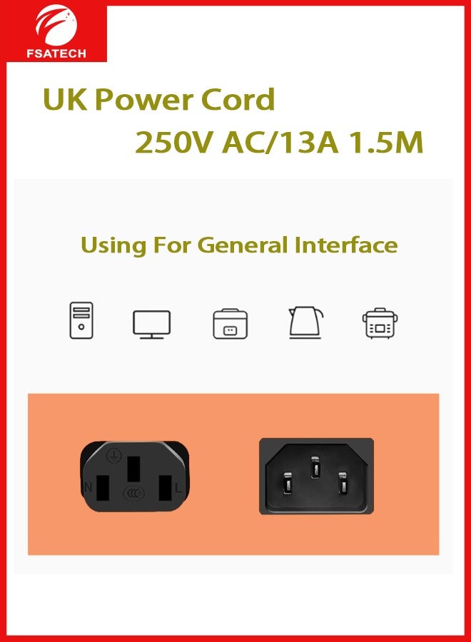 FSATECH سلك الطاقة القياسي البريطاني، لاحقة المنتج، 250 فولت تيار متردد/13 أمبير، 1.5 متر - Image 3