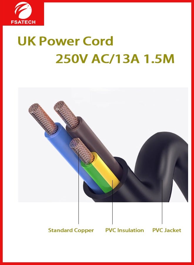 FSATECH سلك الطاقة القياسي البريطاني، لاحقة المنتج، 250 فولت تيار متردد/13 أمبير، 1.5 متر - Image 2