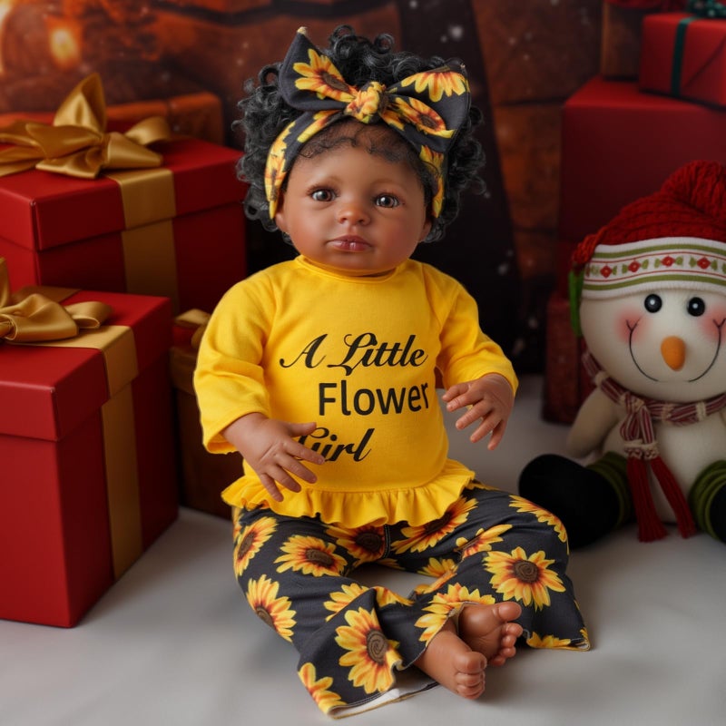 BABESIDE 3 Pcs Reborn Baby Doll Clothes Set for 17-22 Inch Babydolls, Sunflower Baby Dolls Clothes with Headband for Realistic Baby Doll Accessories - Image 3