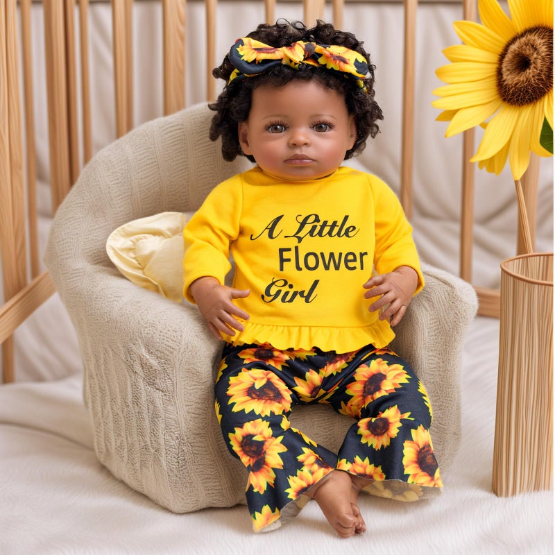 BABESIDE 3 Pcs Reborn Baby Doll Clothes Set for 17-22 Inch Babydolls, Sunflower Baby Dolls Clothes with Headband for Realistic Baby Doll Accessories - Image 2