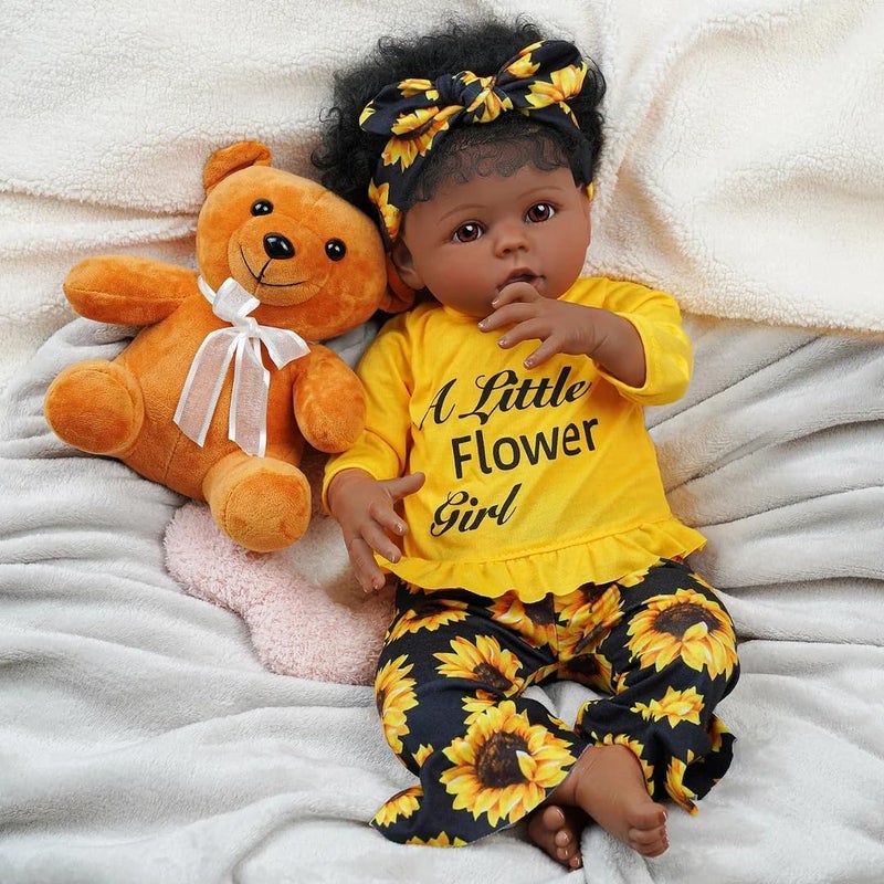 BABESIDE 3 Pcs Reborn Baby Doll Clothes Set for 17-22 Inch Babydolls, Sunflower Baby Dolls Clothes with Headband for Realistic Baby Doll Accessories - Image 4