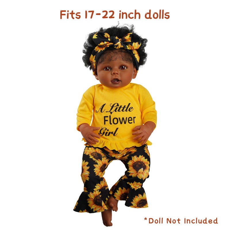 BABESIDE 3 Pcs Reborn Baby Doll Clothes Set for 17-22 Inch Babydolls, Sunflower Baby Dolls Clothes with Headband for Realistic Baby Doll Accessories - Image 5
