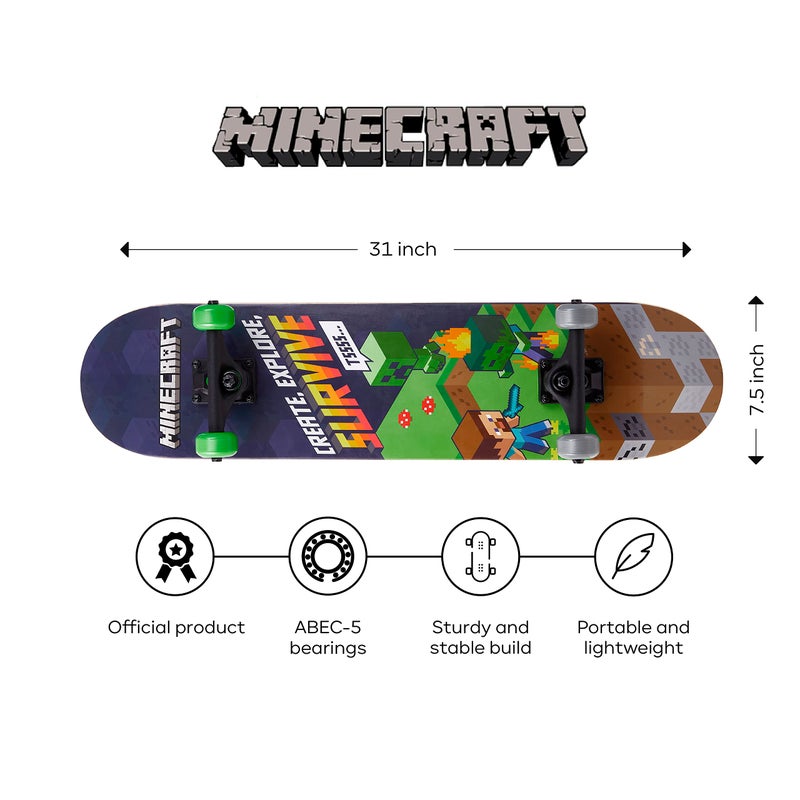 VOYAGER Sakar Minecraft 31 inch Skateboard, 9-ply Maple Deck Skate Board for Cruising, Carving, Tricks and Downhill - Image 4