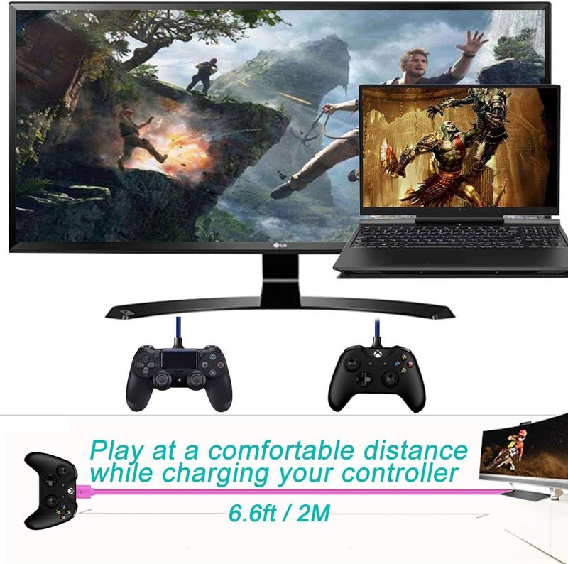 SCOVEE 6ft Long PS4 Controller Charging Cord for Xbox One Slim Elite Controller, Micro USB Fast Charger Data Sync Cable for PlayStation 4, Dual Shock 4,Charge and Play Wire - Image 5