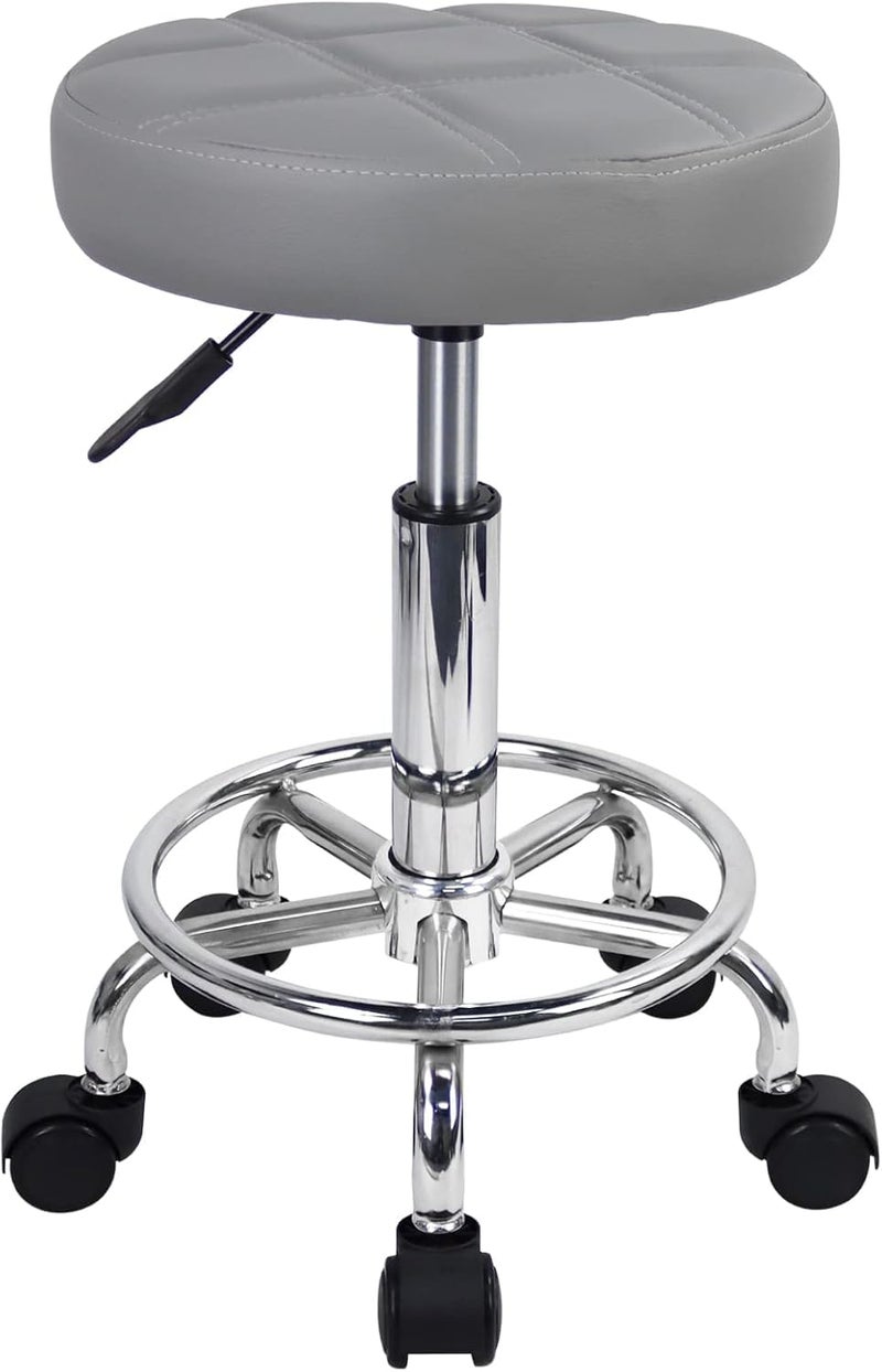 CSS ® Round Rolling Stool Chair | PU Leather | Height Adjustable (18 to 24 inches) | Swivel Drafting Stool with Wheels | Ergonomic Small Office Chair for SPA, Salon, Shop, Clinic, Workstation (Gray) - Image 3