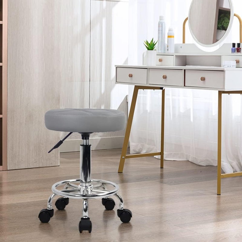 CSS ® Round Rolling Stool Chair | PU Leather | Height Adjustable (18 to 24 inches) | Swivel Drafting Stool with Wheels | Ergonomic Small Office Chair for SPA, Salon, Shop, Clinic, Workstation (Gray) - Image 4