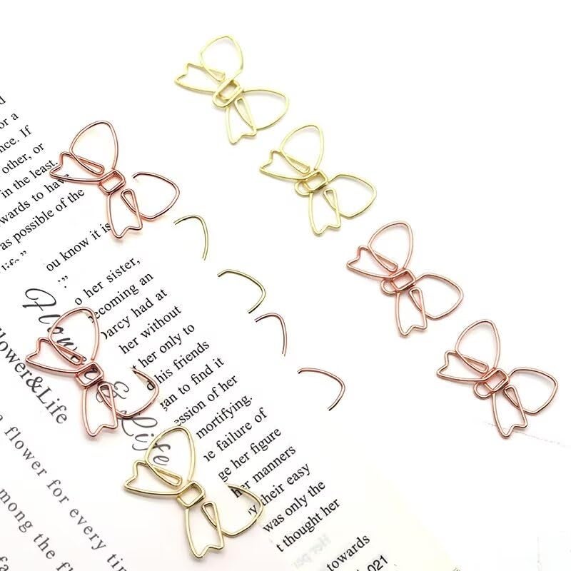 SEEK RARE 100PCS Bowknot Shaped Paper Clips Cute Paperclips Fancy Paper Clips Bow Paperclips Metal Paperclips Decorative Bookmarks for Baby Shower Office Home (Gold) - Image 3