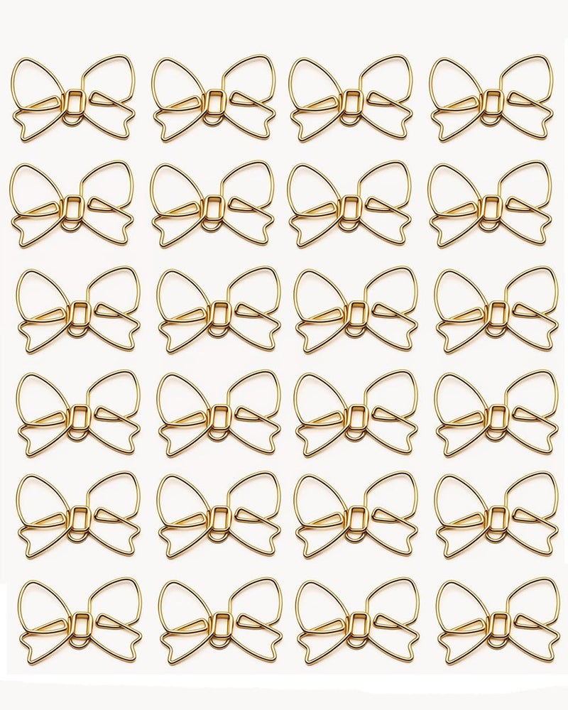 SEEK RARE 100PCS Bowknot Shaped Paper Clips Cute Paperclips Fancy Paper Clips Bow Paperclips Metal Paperclips Decorative Bookmarks for Baby Shower Office Home (Gold) - Image 1