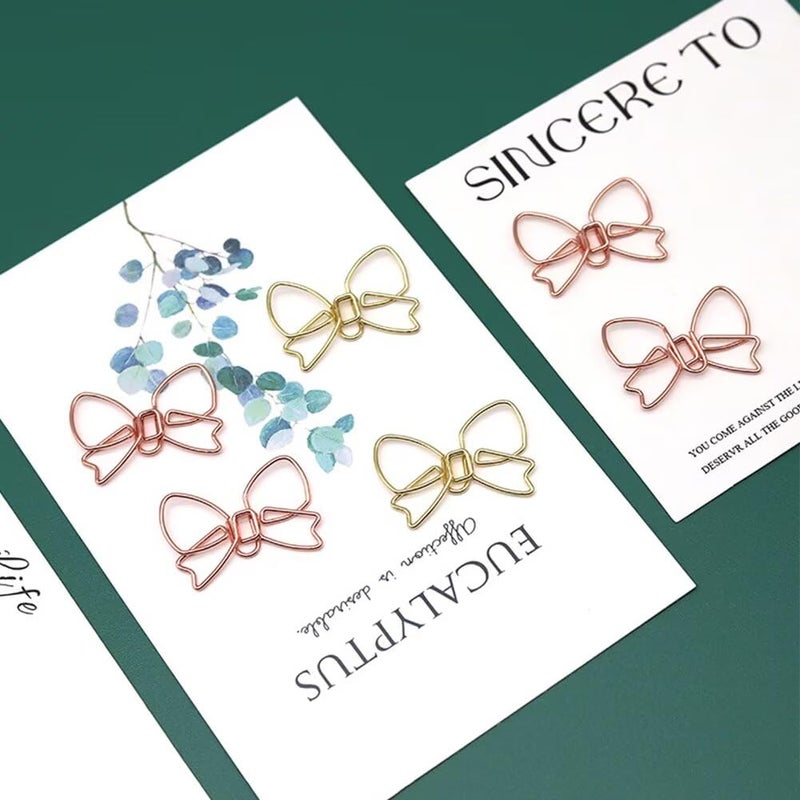 SEEK RARE 100PCS Bowknot Shaped Paper Clips Cute Paperclips Fancy Paper Clips Bow Paperclips Metal Paperclips Decorative Bookmarks for Baby Shower Office Home (Gold) - Image 5