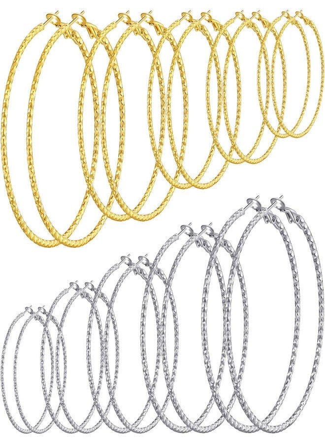 Cuicanstar 5/10 Pairs Stainless Steel Filigree Hoop Earrings for Women Hypoallergenic Large Small 14K Gold Hoops Silver Hoop Earring Pack Lightweight Fashion Earrings Set, 30mm 40mm 50mm 60mm 70mm, Stainless - Image 1