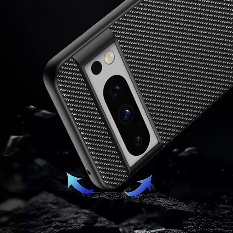HuHa Protective Cover For Google Pixel 9 / 9 Pro Ultra-thin Carbon Fiber Texture Printing Phone Case(Black) - Image 5