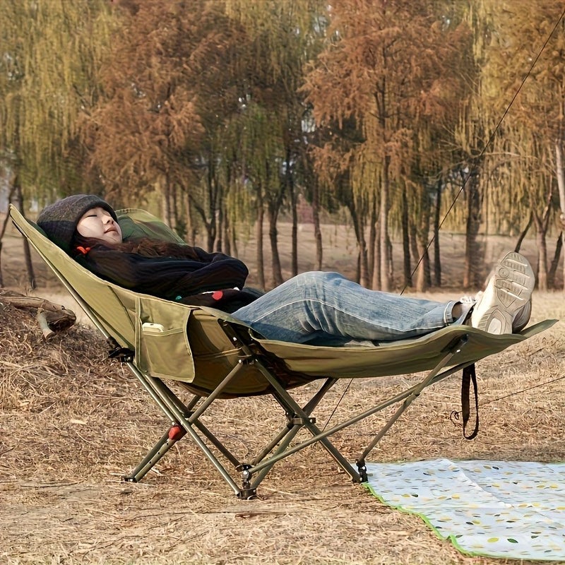 Personalized Custom Adjustable Khaki Folding Reclining Chair with Removable Footrest for Outdoor Camping Fishing Beach Travel Courtyard Nap - Image 1