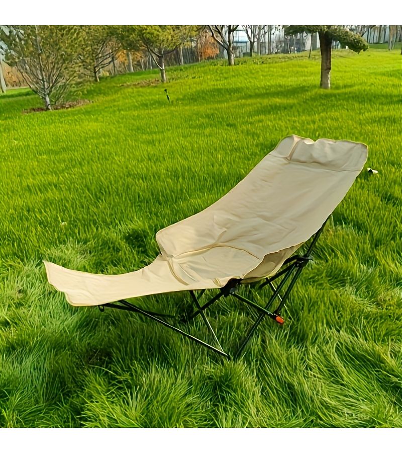 Personalized Custom Adjustable Khaki Folding Reclining Chair with Removable Footrest for Outdoor Camping Fishing Beach Travel Courtyard Nap - Image 4