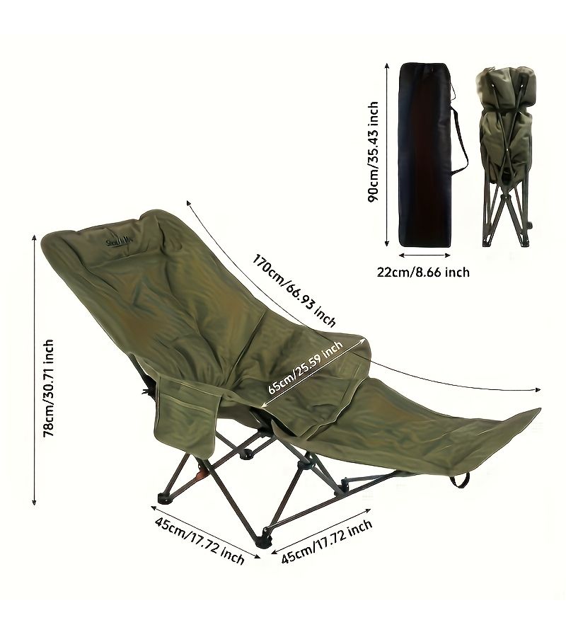 Personalized Custom Adjustable Khaki Folding Reclining Chair with Removable Footrest for Outdoor Camping Fishing Beach Travel Courtyard Nap - Image 5