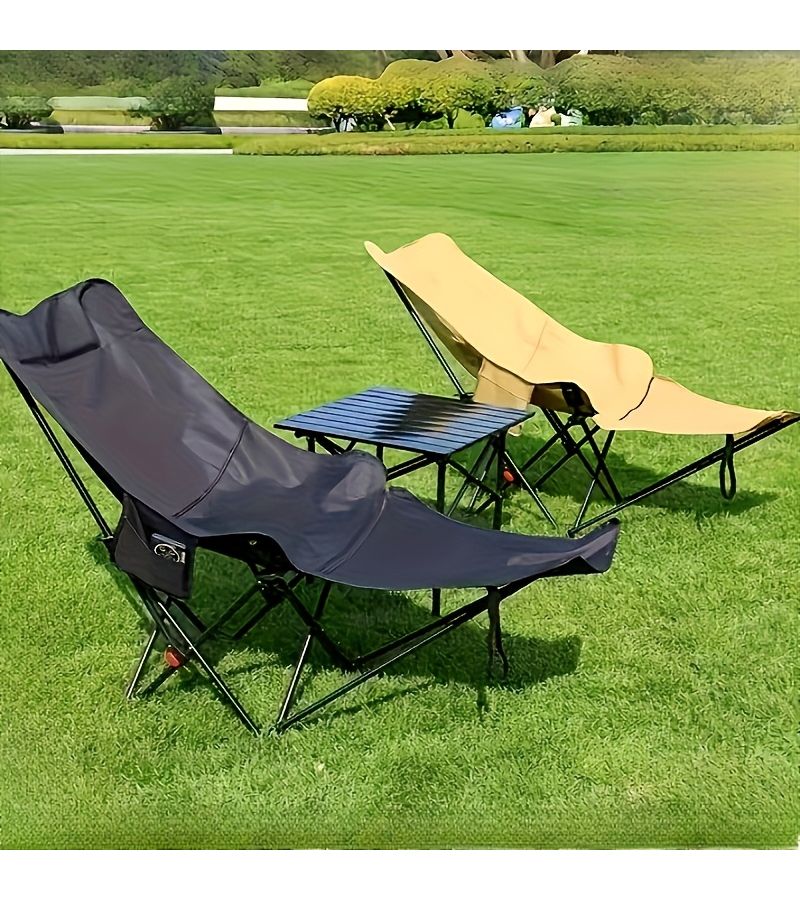 Personalized Custom Adjustable Khaki Folding Reclining Chair with Removable Footrest for Outdoor Camping Fishing Beach Travel Courtyard Nap - Image 3