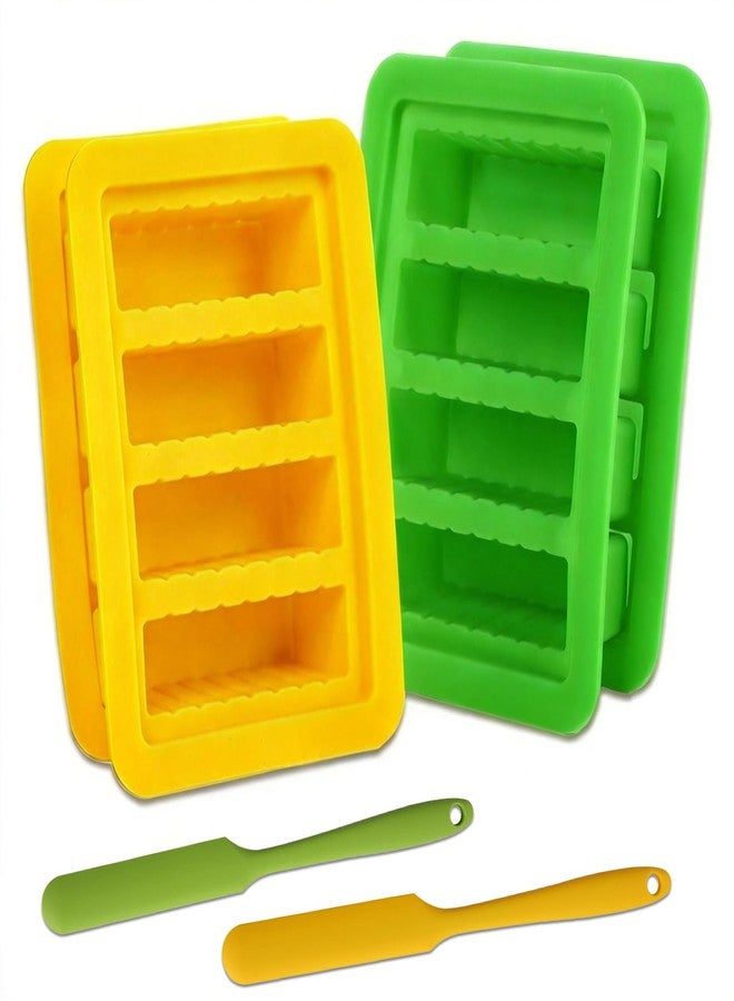 XPAPOV 2PCS Butter Silicone Mold with Lid, Non-Stick Butter Mold for Homemade Butter, Butter Stick molds with Butter Paddles for Making Butter for Chocolate Making and Homemade Cakes Baking (Yellow&Green) - Image 1