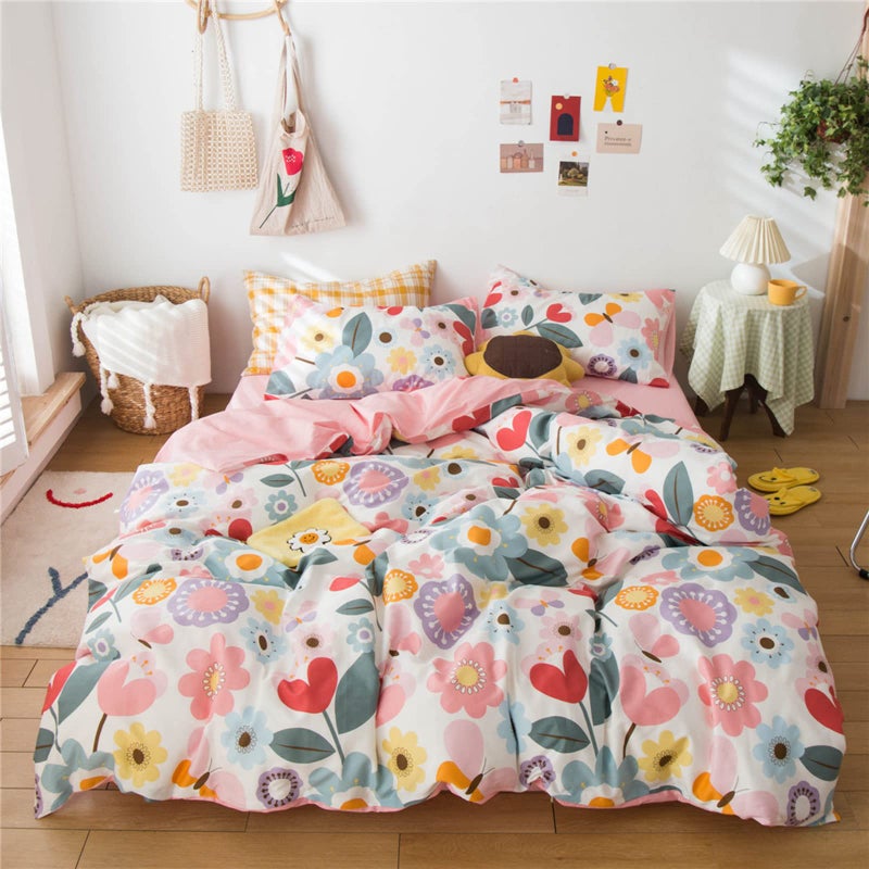 BHUSB BHUSB 3 Piece Teens Floral Bedding Sets Pink Flowers Print Kids Duvet Cover Set Twin Garden Soft Cotton Comforter Covers for Bedding Collection Twin Set Zipper Closure 