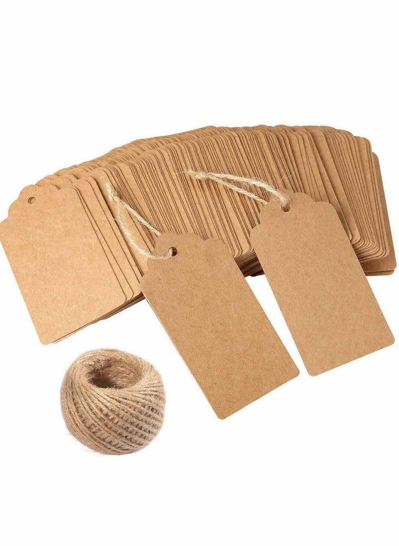 Y&D ELECDON Kraft Paper Tags, Brown Gift Tags Craft Hang for Wedding Rectangle with Free 100 Feet Natural Jute Twine (100 Pcs)  - Image 1