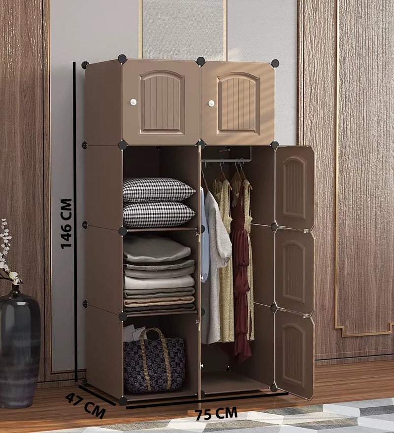 EXVITO Collapsible Kids Wardrobe Closet Storage Cabinet with Doors – Door Foldable Modular Plastic Wardrobe Organizer for Bedroom & Baby Room for Kitchen,Home Office,Sink,Laundry (Brown, 6+2 Door) - Image 2