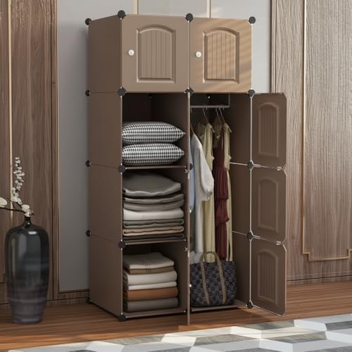 EXVITO Collapsible Kids Wardrobe Closet Storage Cabinet with Doors – Door Foldable Modular Plastic Wardrobe Organizer for Bedroom & Baby Room for Kitchen,Home Office,Sink,Laundry (Brown, 6+2 Door) - Image 1