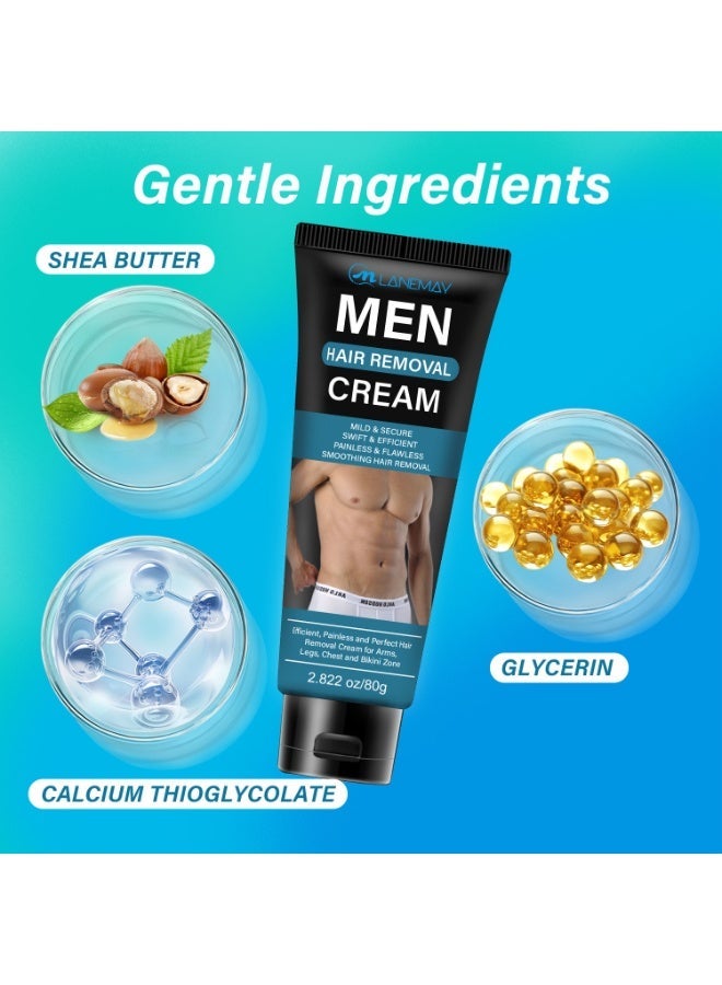 LANEMAY Intimate Hair Removal Cream for Men, Painless Depilatory Cream for Private Areas, Pubic, Genitals, and Underarms – Extra Gentle and Moisturizing Formula, Suitable for All Skin Types  (80g) - Image 2