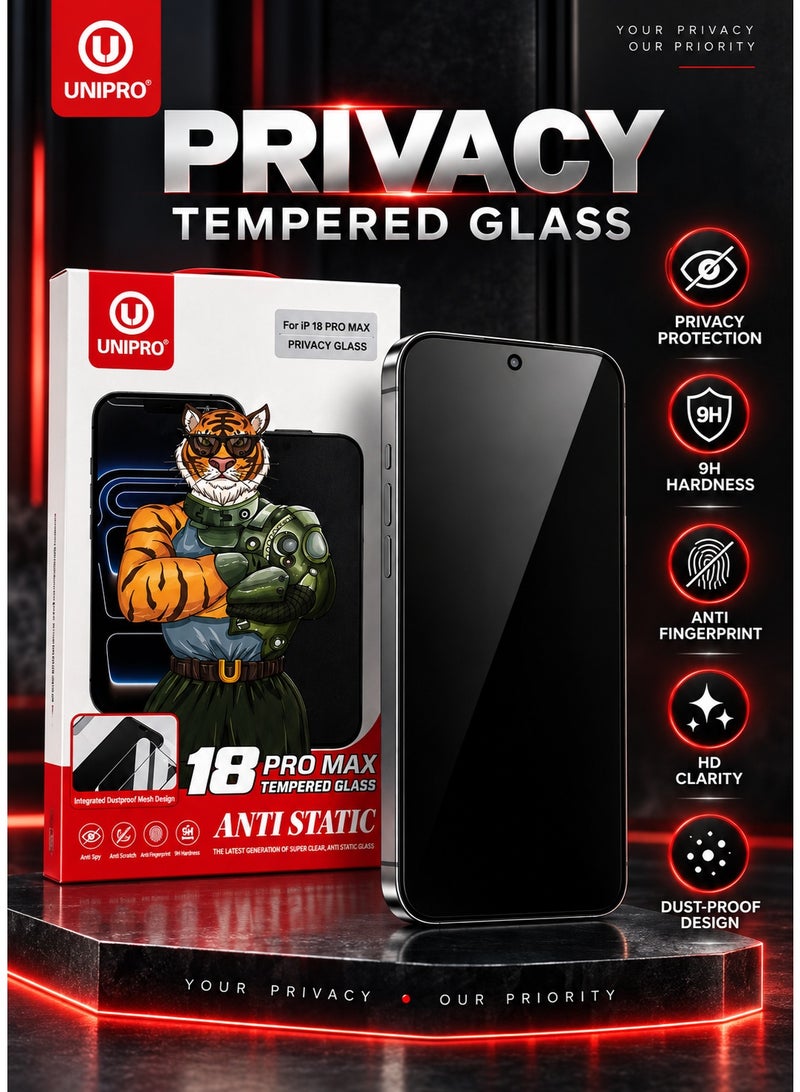 Unipro 18 Pro Max Privacy Tempered Glass Screen Protector for iPhone 18 Pro Max, 28° Anti-Peeping, 9H Hardness, Anti-Fingerprint, HD Clarity, Dust-Proof Mesh Design - Image 5