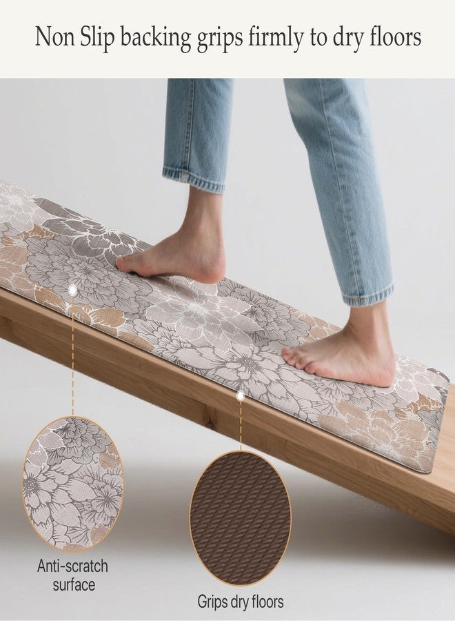 GENIMO Kitchen Mats for Floor, Kitchen Rugs Non Slip Washable Sets of 2, Waterproof Cushioned Anti Fatigue Mat, Floral Runner Rug for Laundry, Sink, Office, Home, 17.3"x47"+17.3"x30", Taupe Grey - Image 4