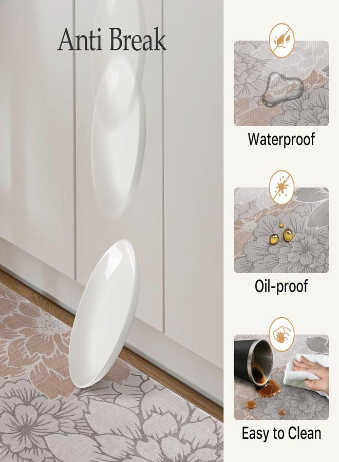 GENIMO Kitchen Mats for Floor, Kitchen Rugs Non Slip Washable Sets of 2, Waterproof Cushioned Anti Fatigue Mat, Floral Runner Rug for Laundry, Sink, Office, Home, 17.3"x47"+17.3"x30", Taupe Grey - Image 5