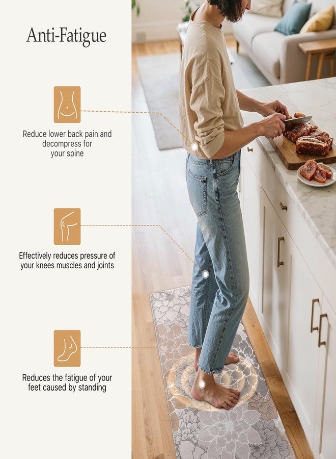 GENIMO Kitchen Mats for Floor, Kitchen Rugs Non Slip Washable Sets of 2, Waterproof Cushioned Anti Fatigue Mat, Floral Runner Rug for Laundry, Sink, Office, Home, 17.3"x47"+17.3"x30", Taupe Grey - Image 3