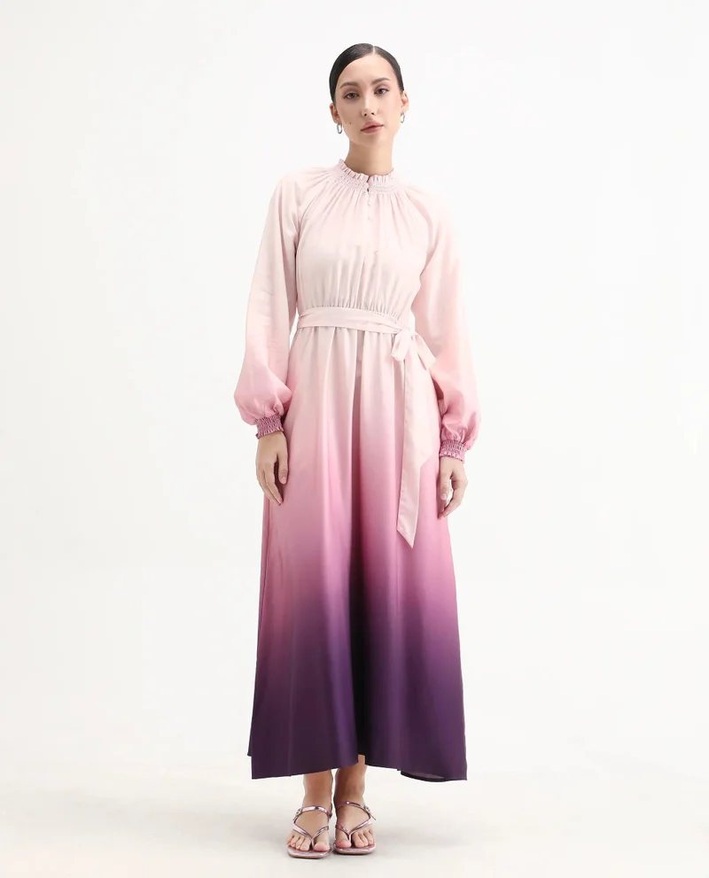 Rareism Women's Ombre Print Flared Maxi Dress