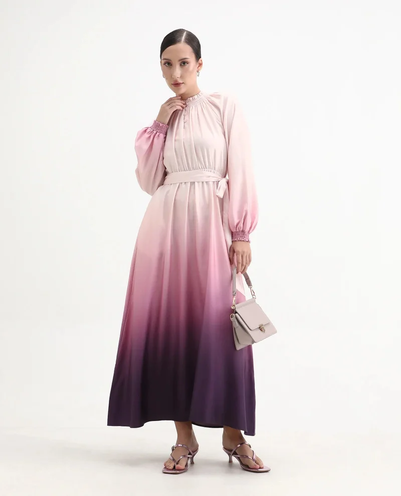 Rareism Women's Ombre Print Flared Maxi Dress
