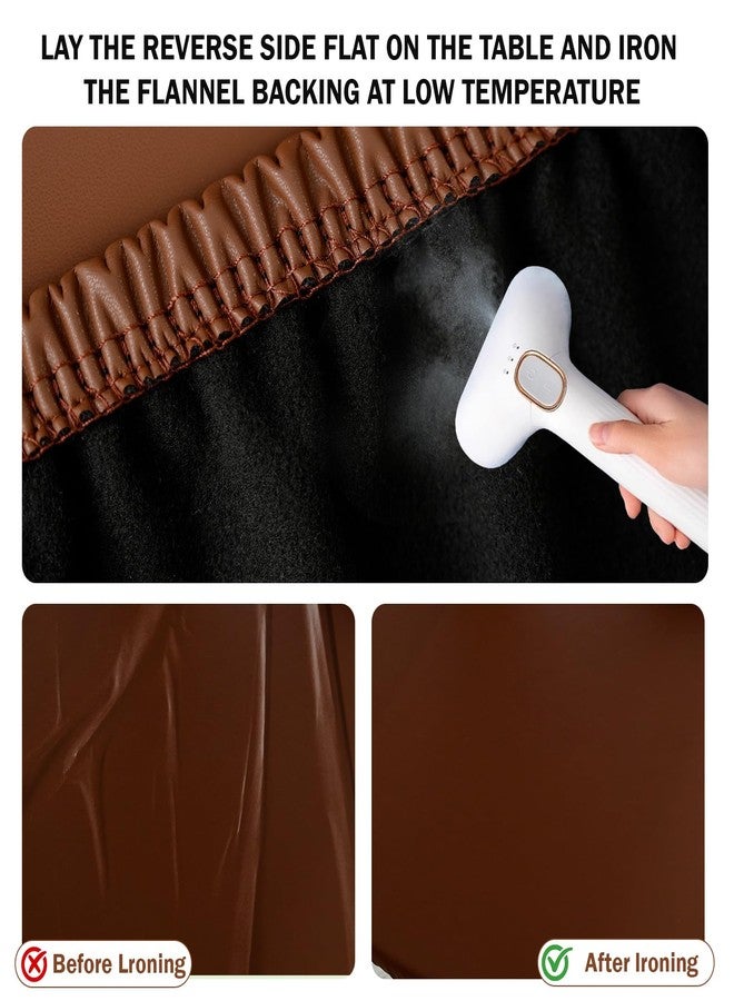 vctops 100% Waterproof Pu Leather Round Table Cloth Cover, Oil Proof Wipeable Elastic Fitted Tablecloth, Windproof Washable Table Protector for Picnic, Camping, Outdoor (Coffee,24") - Image 5