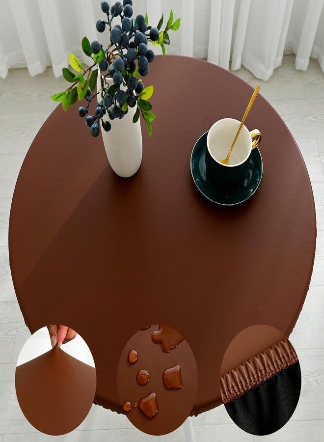 vctops 100% Waterproof Pu Leather Round Table Cloth Cover, Oil Proof Wipeable Elastic Fitted Tablecloth, Windproof Washable Table Protector for Picnic, Camping, Outdoor (Coffee,24") - Image 1