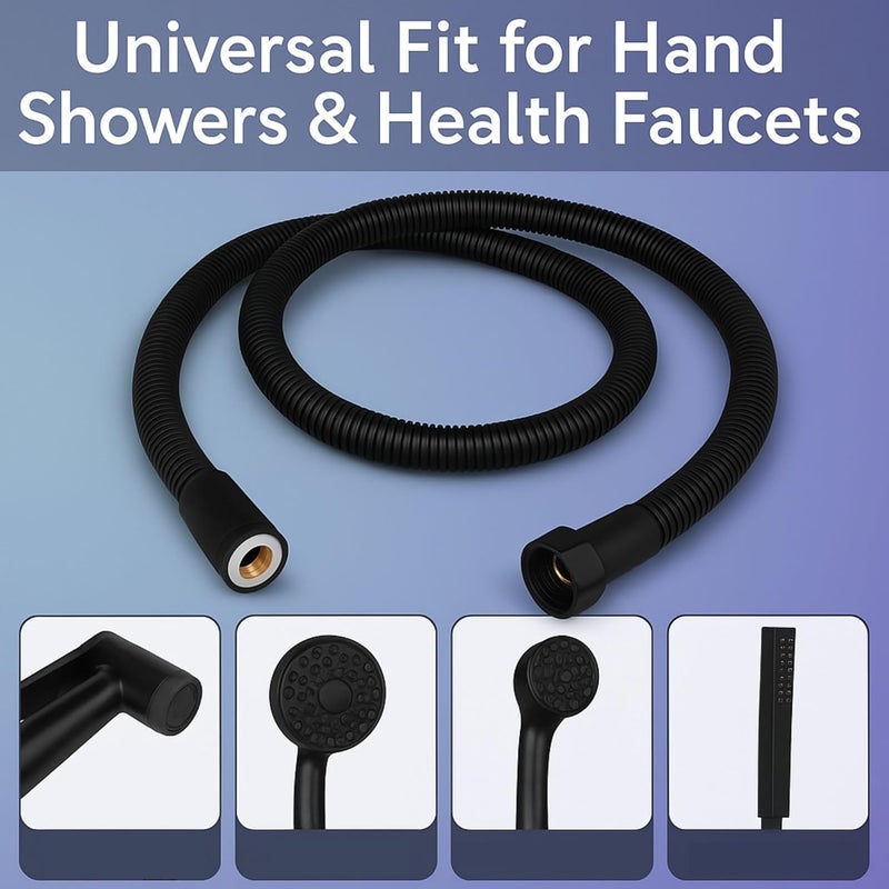 Prem's خرطوم دش مرن أسود من الفولاذ المقاوم للصدأ من الدرجة 304 / خرطوم دش يدوي / خرطوم صنبور صحي / خرطوم رش (1.0 متر، أسود) - Image 3