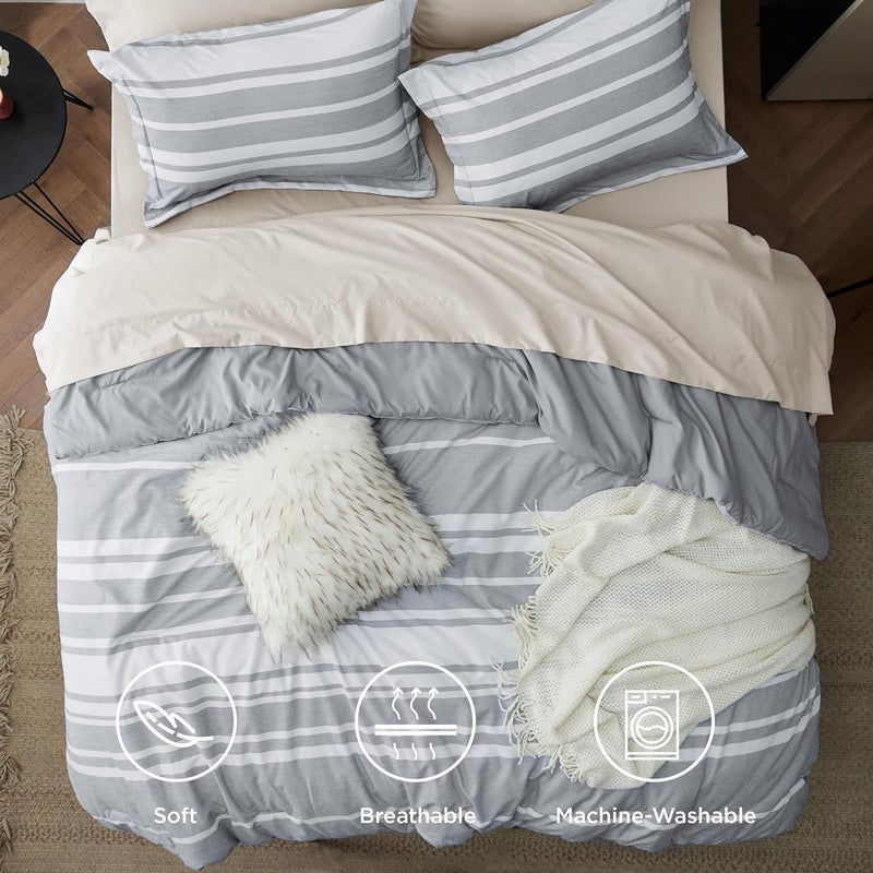Bedsure King Duvet Cover Grey White Striped - Super Soft Cationic Dyed Duvet Cover for Kids with Zipper Closure, 3 Pieces, No Comforter(104"x90") - Image 3