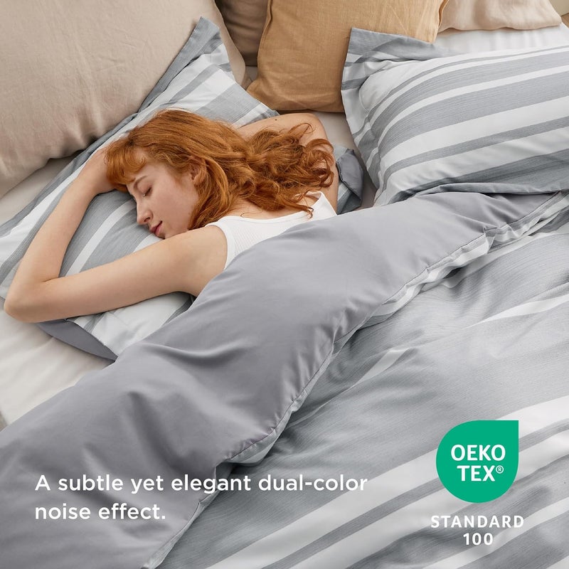 Bedsure King Duvet Cover Grey White Striped - Super Soft Cationic Dyed Duvet Cover for Kids with Zipper Closure, 3 Pieces, No Comforter(104"x90") - Image 4