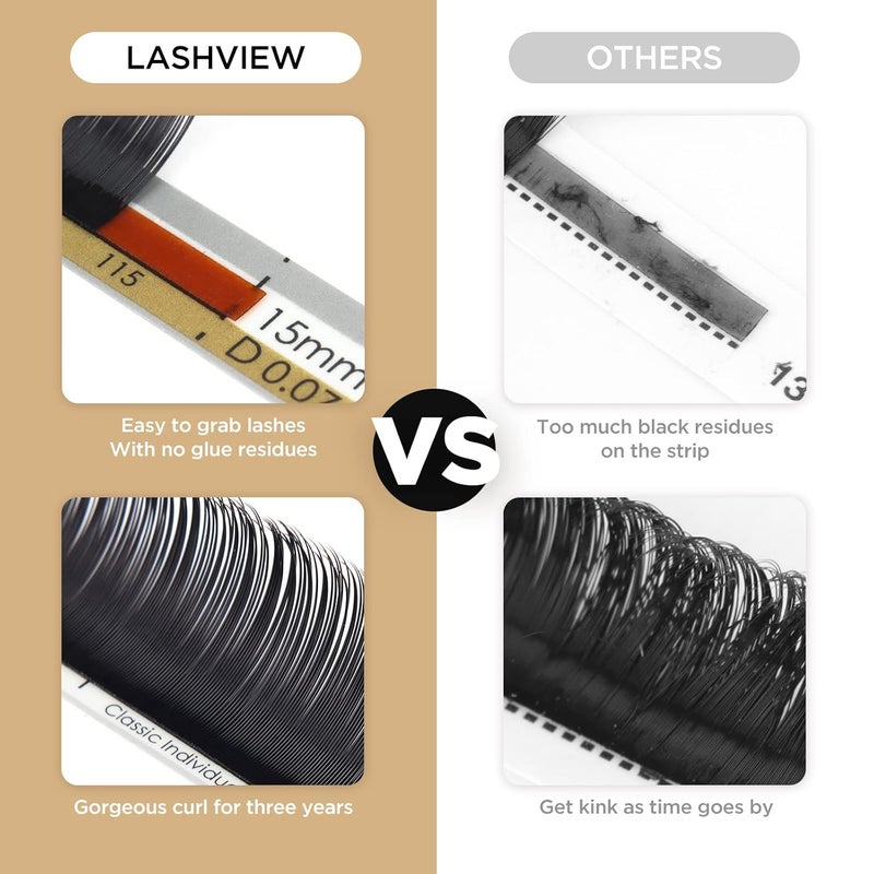 LASHVIEW 007 Thickness C Curl Mixed Tray Volume Faux Mink Eyelash Extensions Silk Individual Lash Extensions Pure Korean Silk lashes Soft Application for Professional Salon Use - Image 3