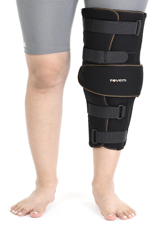 فوفيرا دعامة تثبيت الركبة FOVERA لدعم الركبة - جبيرة تثبيت للخلع وتمزق الأربطة والتعافي من الإصابات بتصميم ملتف و5 أحزمة قابلة للتعديل للرجال والنساء (M) - Image 1