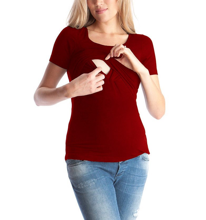 2021 Wish AliExpress Hot Round Neck Short Sleeve Maternity Wear Breastfeeding Nursing Clothing Women T-Shirt white XL - Image 3
